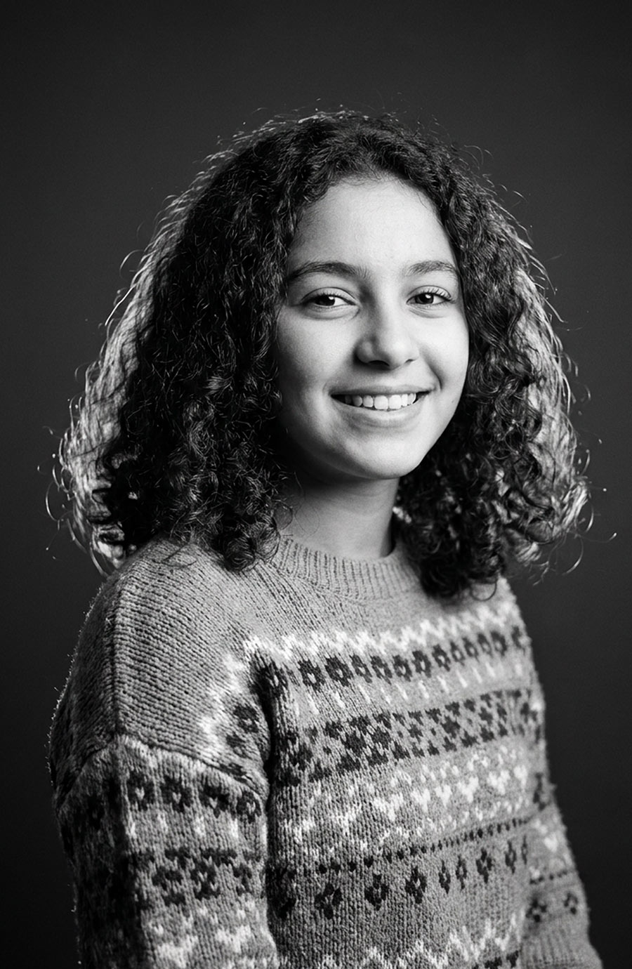 Portrait d'élève en noir et blanc
